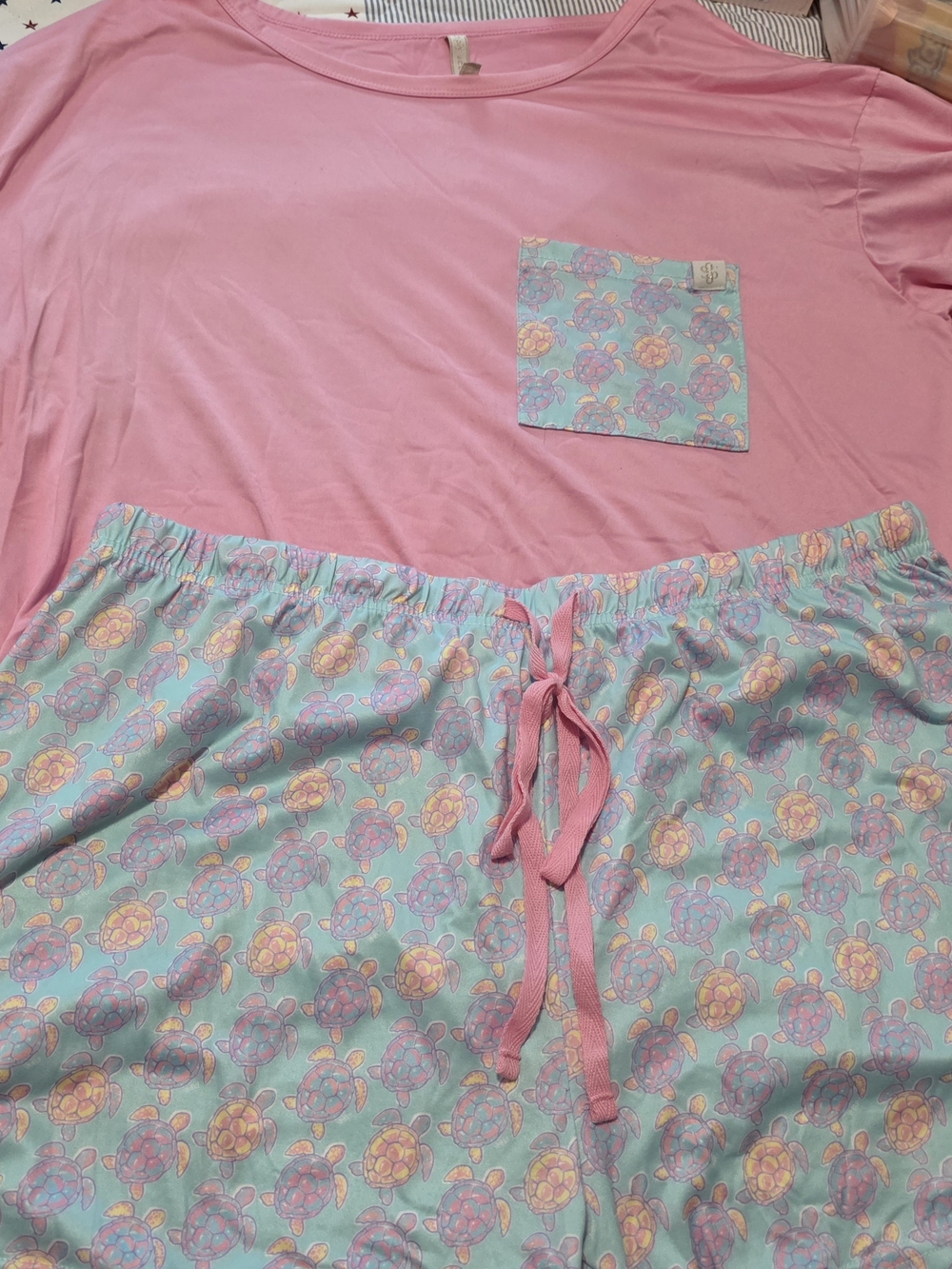 Simply Southern Pink Top with Aqua Turtle-Print Pajama Shorts